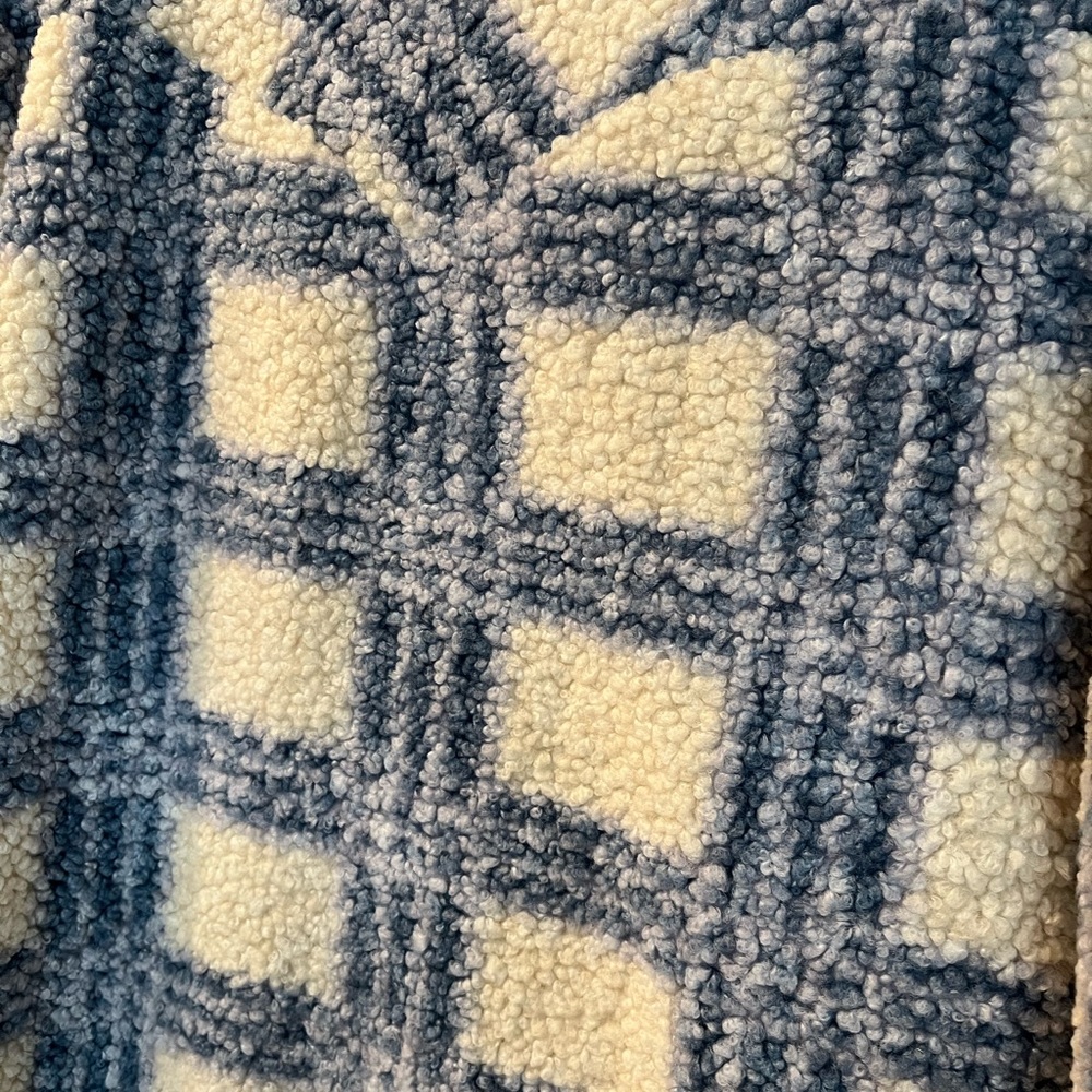 Lulus Winter Winds Blue Plaid Teddy Shearling Jacket Small - Picture 11 of 11